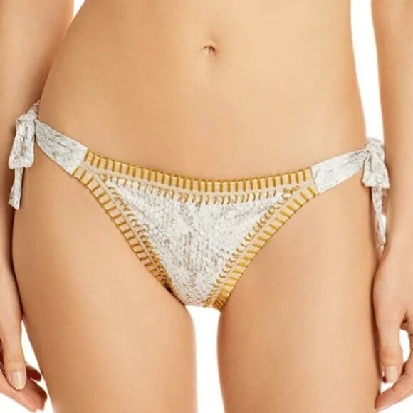 NEW PilyQ Crochet Trim Side Tie Full Bikini Bottom Sz. S - Picture 1 of 3